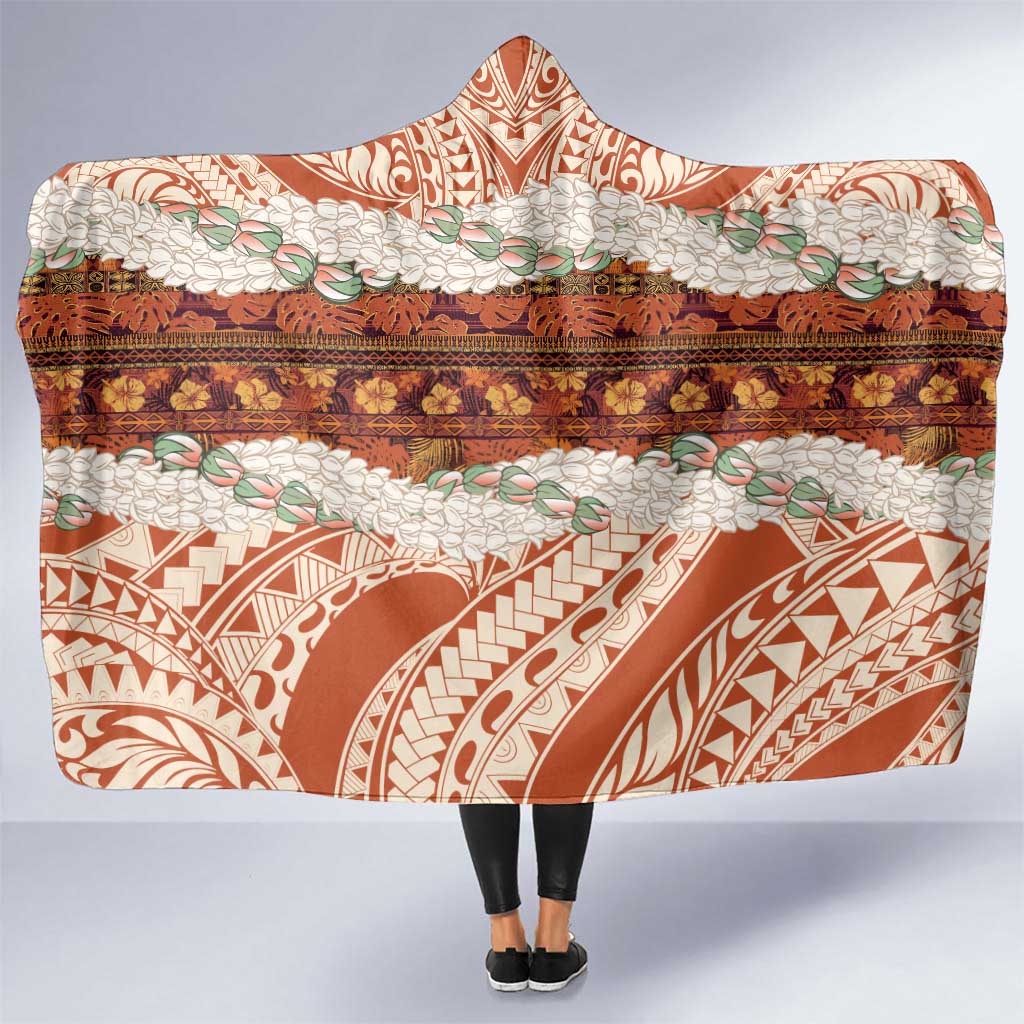 Aloha Hawaii Mikioi Lei Hooded Blanket Beige Tropical Flower Pattern LT14 One Size Beige - Polynesian Pride