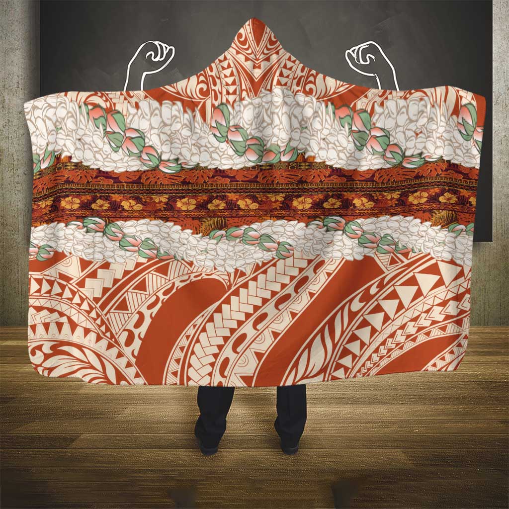 Aloha Hawaii Mikioi Lei Hooded Blanket Beige Tropical Flower Pattern LT14 - Polynesian Pride