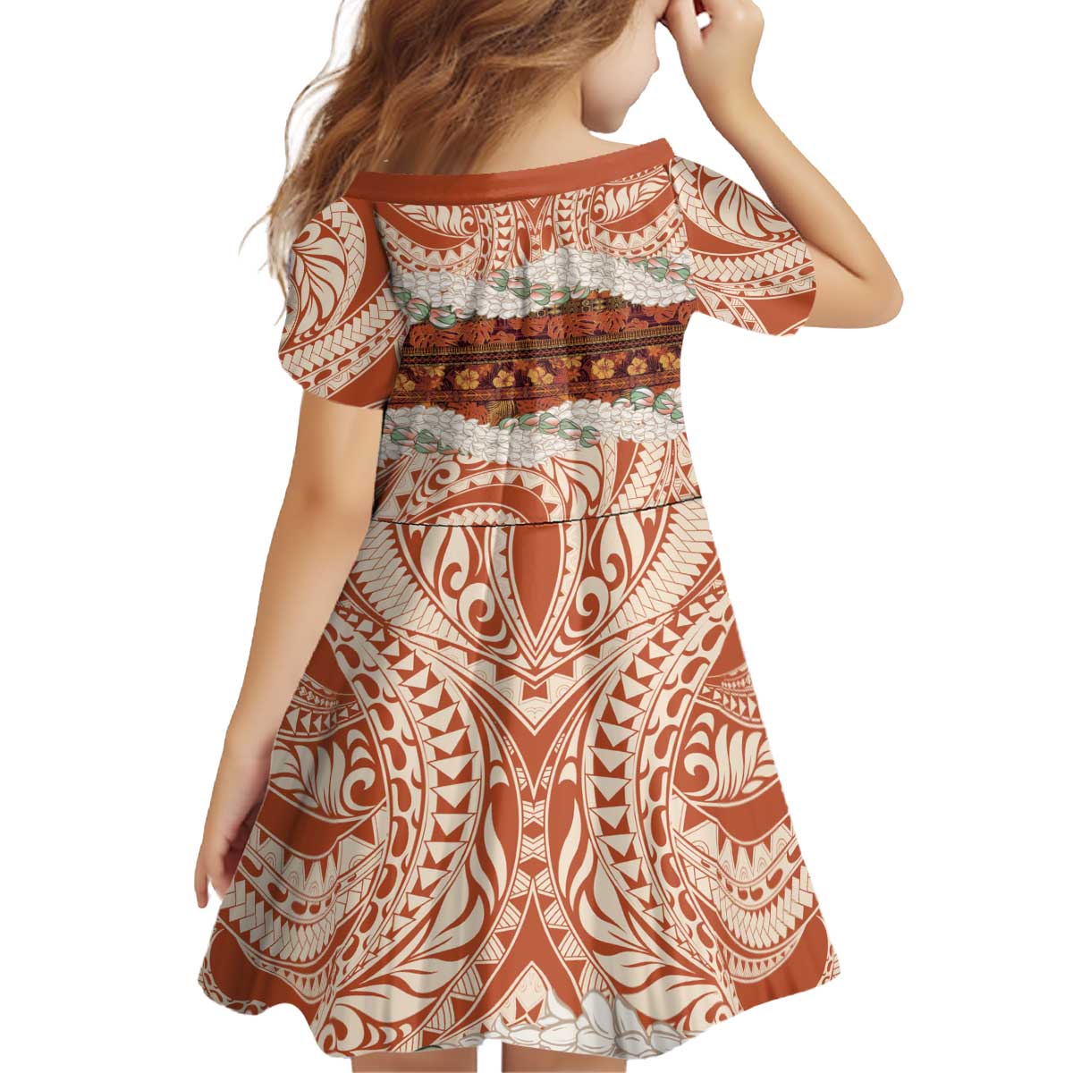 Aloha Hawaii Mikioi Lei Kid Short Sleeve Dress Beige Tropical Flower Pattern - Polynesian Pride