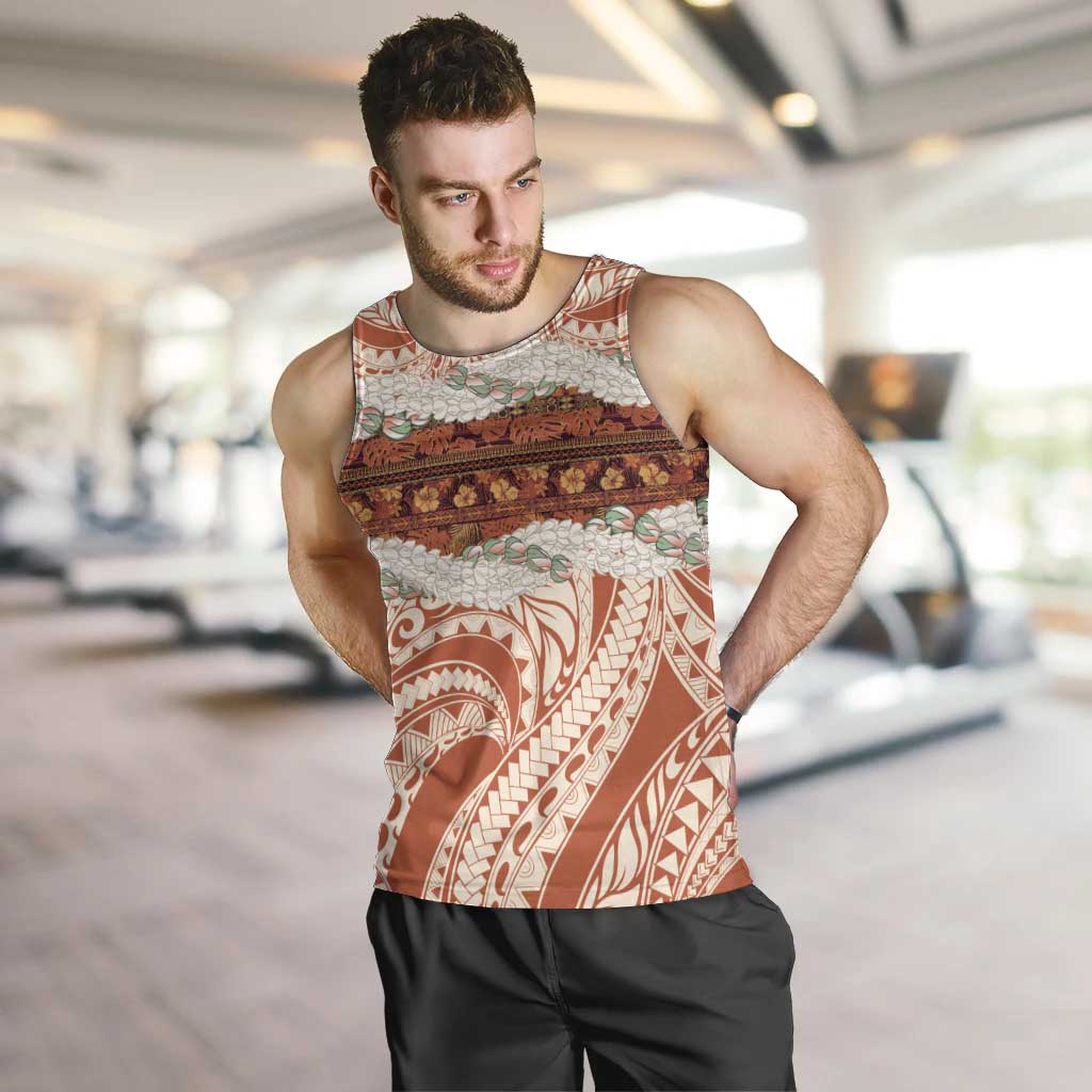 Aloha Hawaii Mikioi Lei Men Tank Top Beige Tropical Flower Pattern LT14 Beige - Polynesian Pride