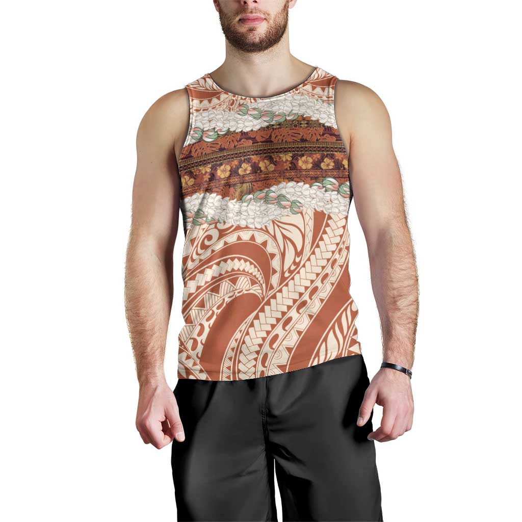 Aloha Hawaii Mikioi Lei Men Tank Top Beige Tropical Flower Pattern LT14 - Polynesian Pride
