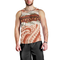 Aloha Hawaii Mikioi Lei Men Tank Top Beige Tropical Flower Pattern LT14 - Polynesian Pride