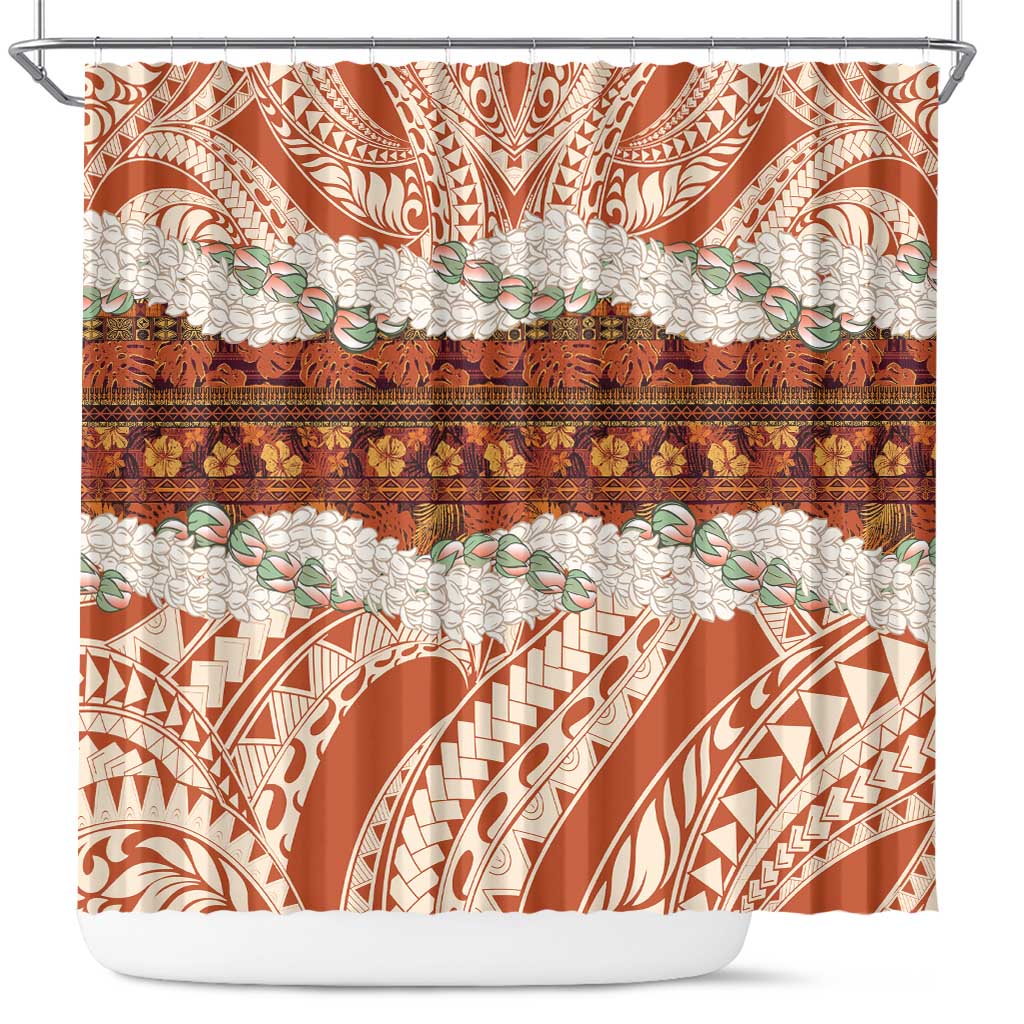 Aloha Hawaii Mikioi Lei Shower Curtain Beige Tropical Flower Pattern LT14 Beige - Polynesian Pride
