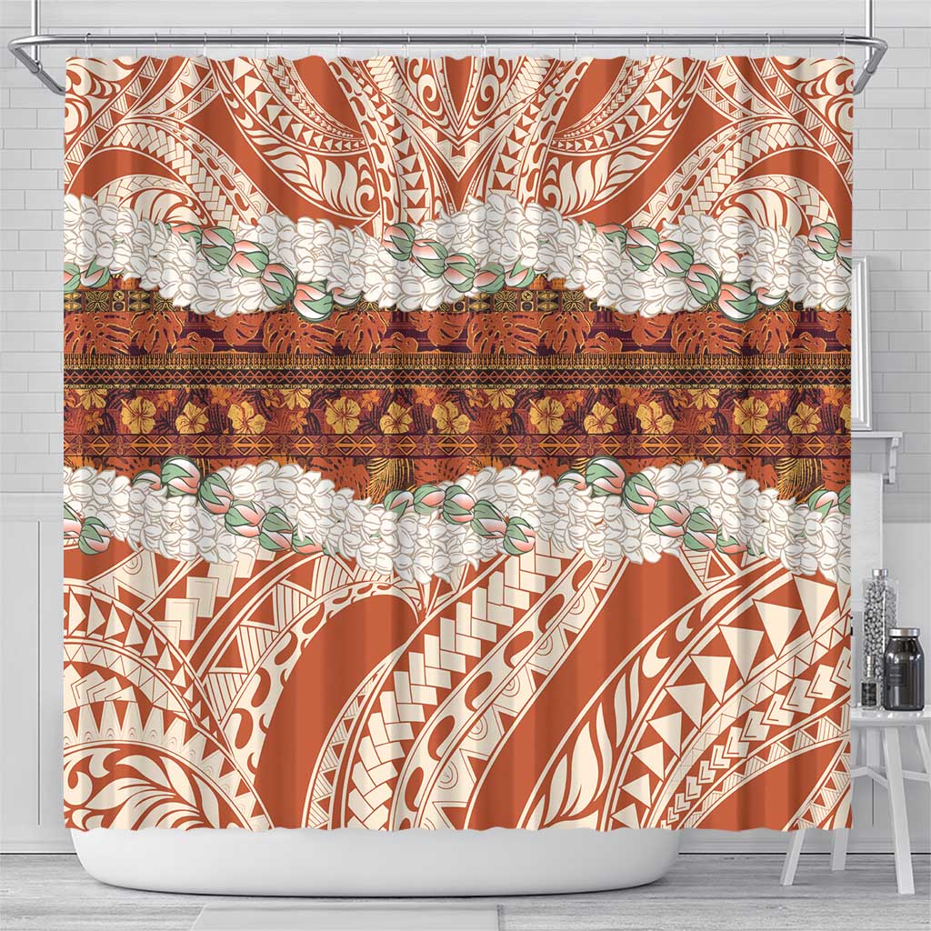 Aloha Hawaii Mikioi Lei Shower Curtain Beige Tropical Flower Pattern LT14 - Polynesian Pride