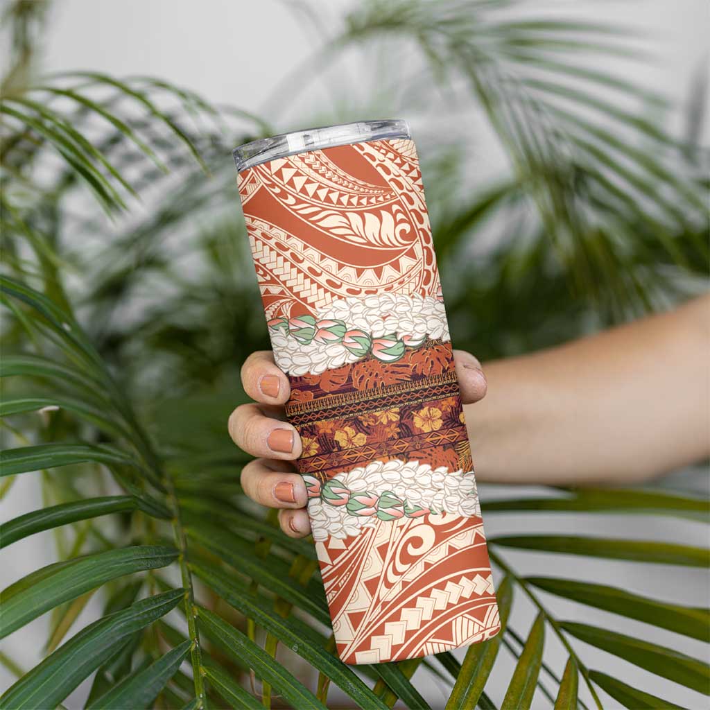 Aloha Hawaii Mikioi Lei Skinny Tumbler Beige Tropical Flower Pattern - Polynesian Pride