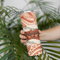 Aloha Hawaii Mikioi Lei Skinny Tumbler Beige Tropical Flower Pattern - Polynesian Pride