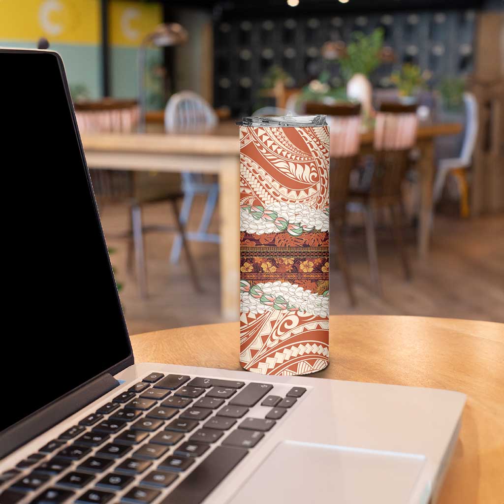 Aloha Hawaii Mikioi Lei Skinny Tumbler Beige Tropical Flower Pattern - Polynesian Pride