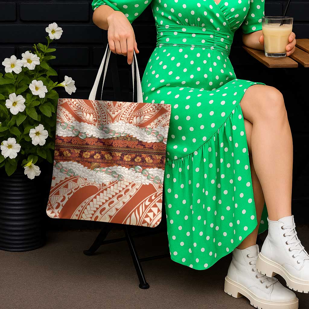 Aloha Hawaii Mikioi Lei Tote Bag Beige Tropical Flower Pattern - Polynesian Pride
