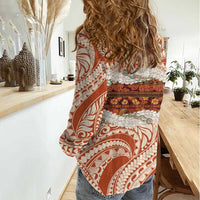 Aloha Hawaii Mikioi Lei Women Casual Shirt Beige Tropical Flower Pattern - Polynesian Pride