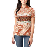 Aloha Hawaii Mikioi Lei Women Polo Shirt Beige Tropical Flower Pattern - Polynesian Pride