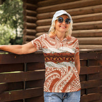 Aloha Hawaii Mikioi Lei Women Polo Shirt Beige Tropical Flower Pattern - Polynesian Pride