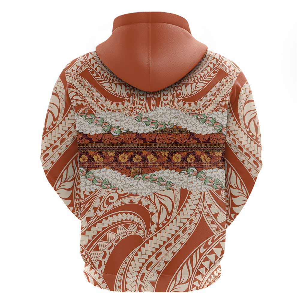 Aloha Hawaii Mikioi Lei Zip Hoodie Beige Tropical Flower Pattern - Polynesian Pride