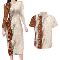 Aloha Hawaii Mikioi Lei Couples Matching Long Sleeve Bodycon Dress and Hawaiian Shirt Cattail Red Tropical Flower Pattern LT14 Cattail Red - Polynesian Pride