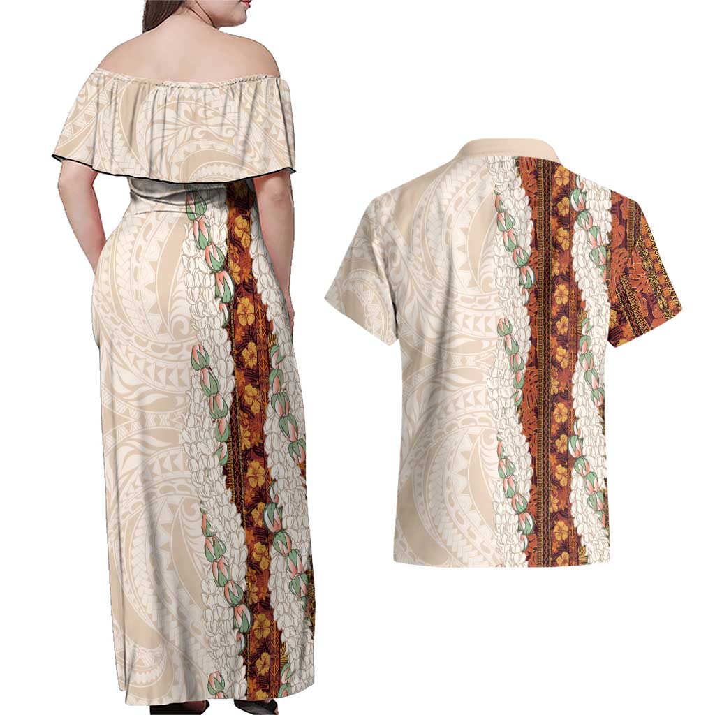 Aloha Hawaii Mikioi Lei Couples Matching Off Shoulder Maxi Dress and Hawaiian Shirt Cattail Red Tropical Flower Pattern LT14 - Polynesian Pride