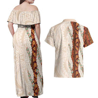Aloha Hawaii Mikioi Lei Couples Matching Off Shoulder Maxi Dress and Hawaiian Shirt Cattail Red Tropical Flower Pattern LT14 - Polynesian Pride