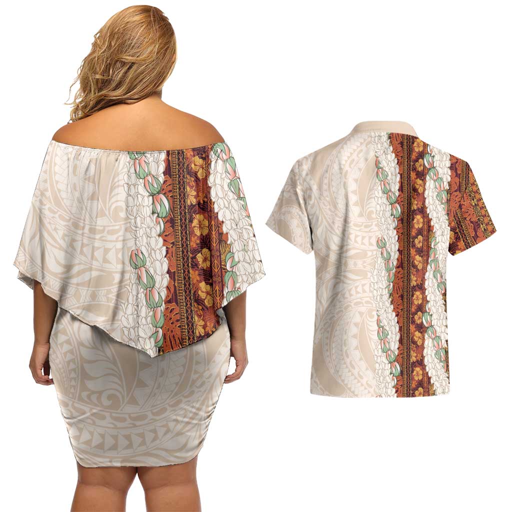 Aloha Hawaii Mikioi Lei Couples Matching Off Shoulder Short Dress and Hawaiian Shirt Cattail Red Tropical Flower Pattern LT14 - Polynesian Pride