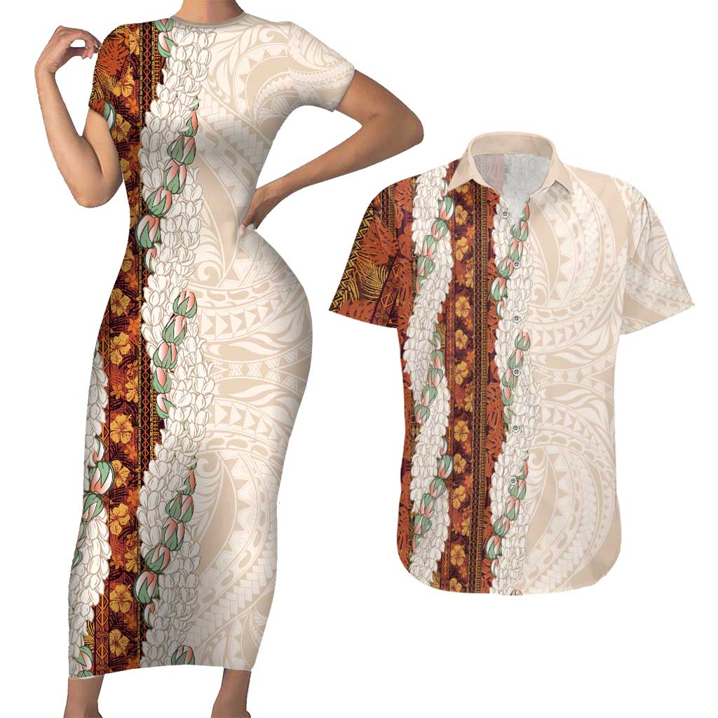 Aloha Hawaii Mikioi Lei Couples Matching Short Sleeve Bodycon Dress and Hawaiian Shirt Cattail Red Tropical Flower Pattern LT14 Cattail Red - Polynesian Pride