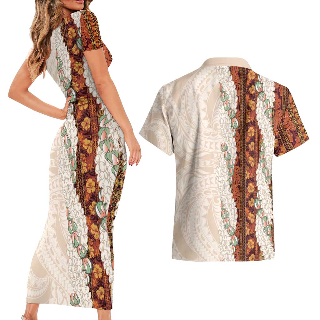 Aloha Hawaii Mikioi Lei Couples Matching Short Sleeve Bodycon Dress and Hawaiian Shirt Cattail Red Tropical Flower Pattern LT14 - Polynesian Pride