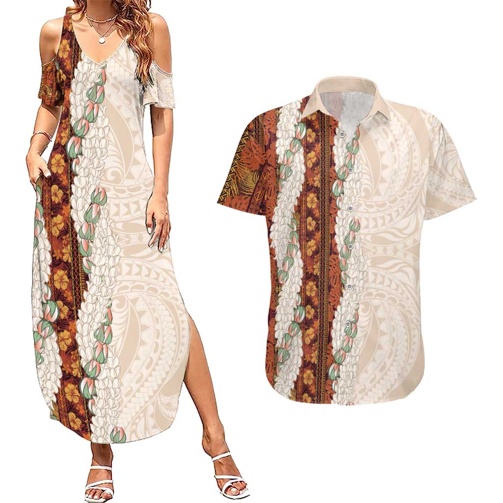 Aloha Hawaii Mikioi Lei Couples Matching Summer Maxi Dress and Hawaiian Shirt Cattail Red Tropical Flower Pattern LT14 Cattail Red - Polynesian Pride