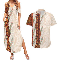 Aloha Hawaii Mikioi Lei Couples Matching Summer Maxi Dress and Hawaiian Shirt Cattail Red Tropical Flower Pattern LT14 Cattail Red - Polynesian Pride