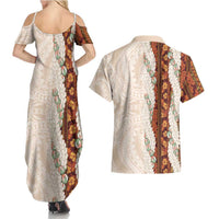 Aloha Hawaii Mikioi Lei Couples Matching Summer Maxi Dress and Hawaiian Shirt Cattail Red Tropical Flower Pattern LT14 - Polynesian Pride
