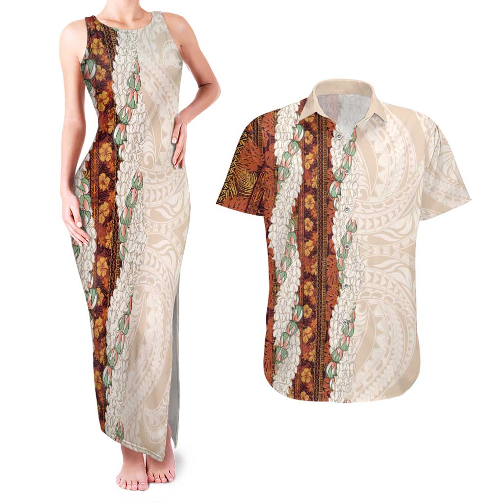 Aloha Hawaii Mikioi Lei Couples Matching Tank Maxi Dress and Hawaiian Shirt Cattail Red Tropical Flower Pattern LT14 Cattail Red - Polynesian Pride