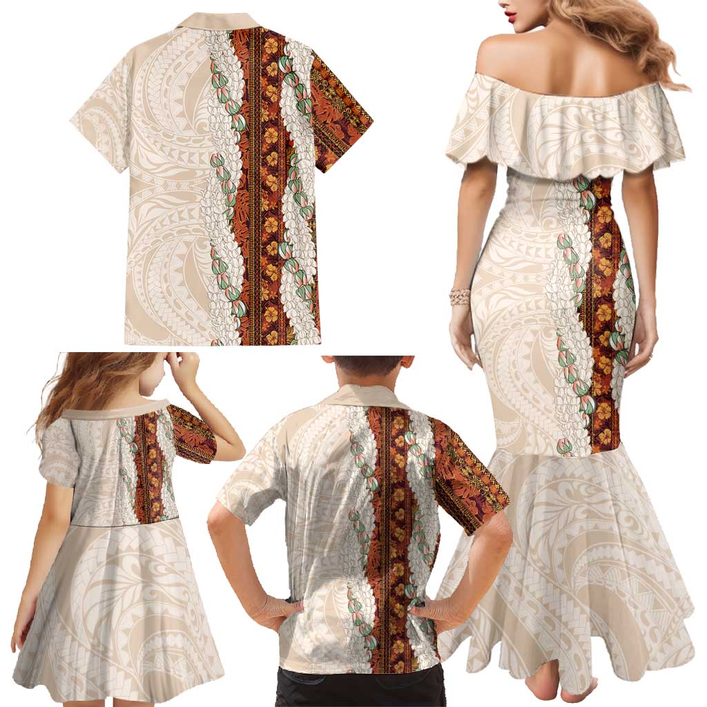 Aloha Hawaii Mikioi Lei Family Matching Mermaid Dress and Hawaiian Shirt Cattail Red Tropical Flower Pattern LT14 - Polynesian Pride
