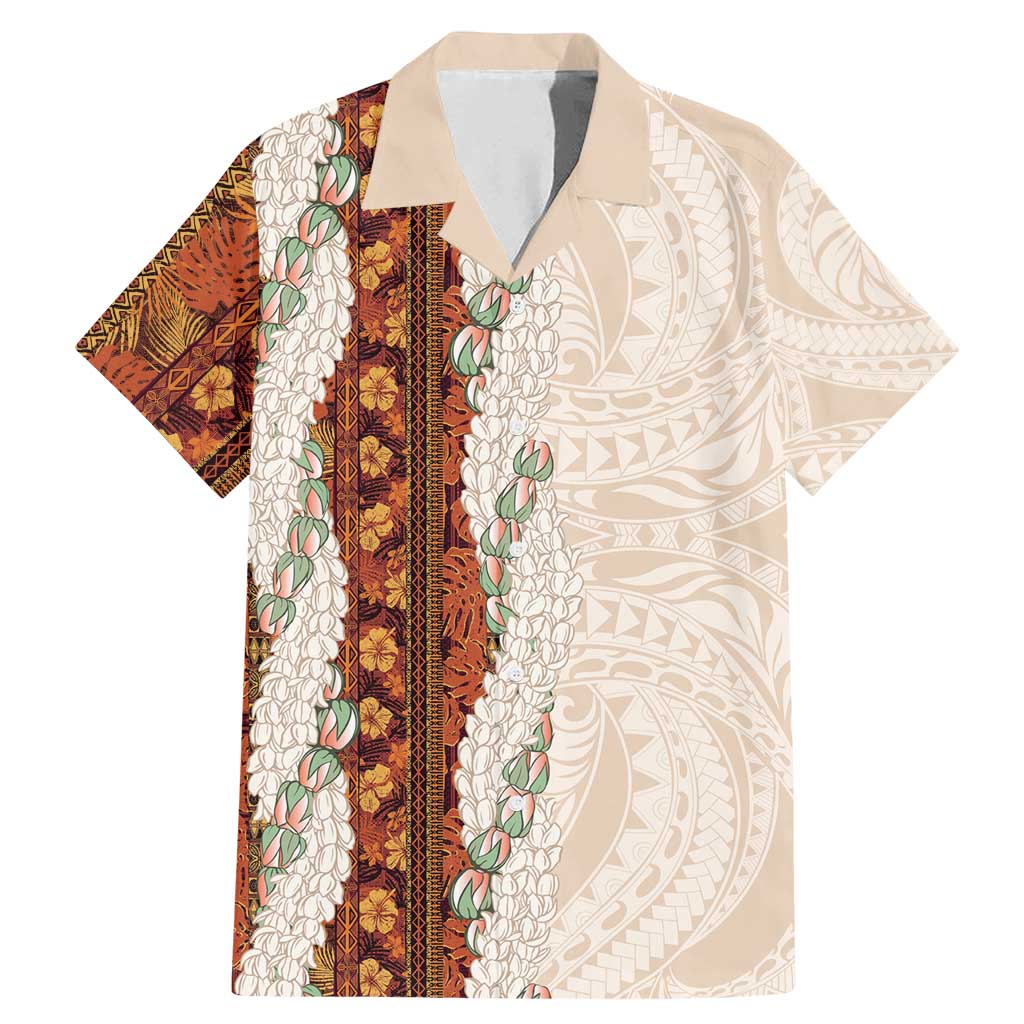 Aloha Hawaii Mikioi Lei Family Matching Mermaid Dress and Hawaiian Shirt Cattail Red Tropical Flower Pattern LT14 Dad's Shirt - Short Sleeve Cattail Red - Polynesian Pride