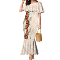 Aloha Hawaii Mikioi Lei Family Matching Mermaid Dress and Hawaiian Shirt Cattail Red Tropical Flower Pattern LT14 Mom's Dress Cattail Red - Polynesian Pride