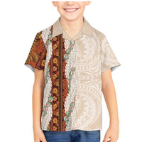 Aloha Hawaii Mikioi Lei Family Matching Mermaid Dress and Hawaiian Shirt Cattail Red Tropical Flower Pattern LT14 Son's Shirt Cattail Red - Polynesian Pride