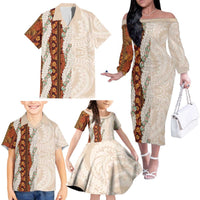 Aloha Hawaii Mikioi Lei Family Matching Off The Shoulder Long Sleeve Dress and Hawaiian Shirt Cattail Red Tropical Flower Pattern LT14 - Polynesian Pride