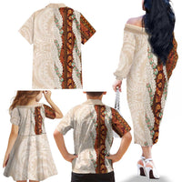 Aloha Hawaii Mikioi Lei Family Matching Off The Shoulder Long Sleeve Dress and Hawaiian Shirt Cattail Red Tropical Flower Pattern LT14 - Polynesian Pride