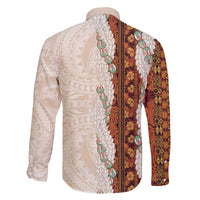 Aloha Hawaii Mikioi Lei Family Matching Off The Shoulder Long Sleeve Dress and Hawaiian Shirt Cattail Red Tropical Flower Pattern LT14 - Polynesian Pride