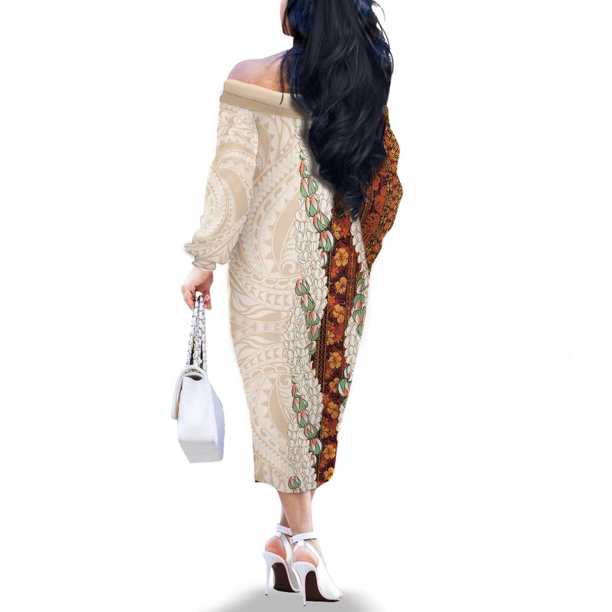 Aloha Hawaii Mikioi Lei Family Matching Off The Shoulder Long Sleeve Dress and Hawaiian Shirt Cattail Red Tropical Flower Pattern LT14 - Polynesian Pride