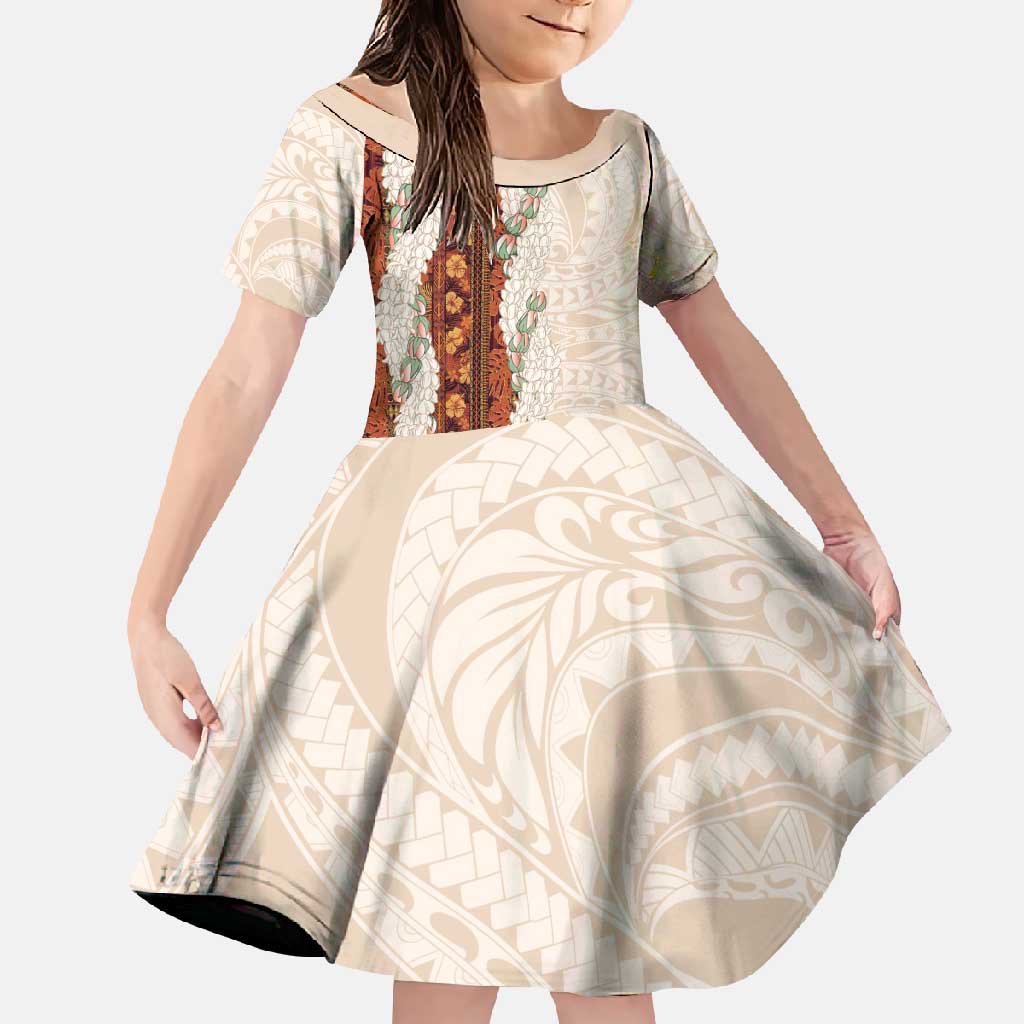 Aloha Hawaii Mikioi Lei Family Matching Off Shoulder Maxi Dress and Hawaiian Shirt Cattail Red Tropical Flower Pattern LT14 Daughter's Dress Cattail Red - Polynesian Pride