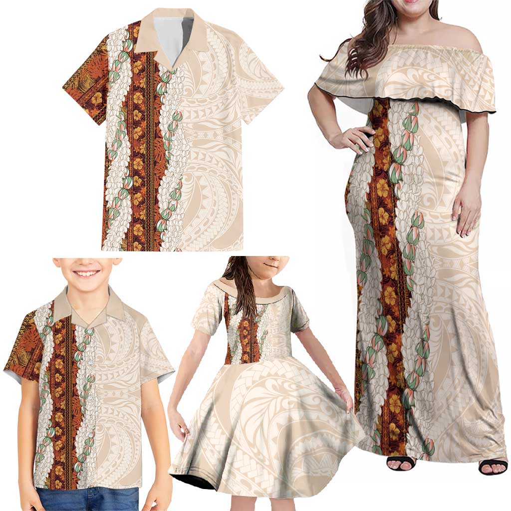 Aloha Hawaii Mikioi Lei Family Matching Off Shoulder Maxi Dress and Hawaiian Shirt Cattail Red Tropical Flower Pattern LT14 - Polynesian Pride