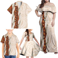 Aloha Hawaii Mikioi Lei Family Matching Off Shoulder Maxi Dress and Hawaiian Shirt Cattail Red Tropical Flower Pattern LT14 - Polynesian Pride
