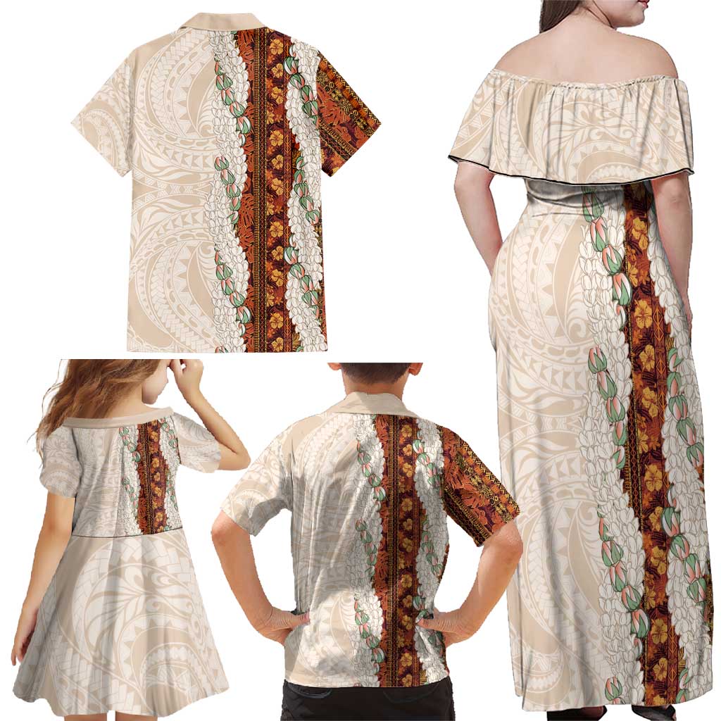 Aloha Hawaii Mikioi Lei Family Matching Off Shoulder Maxi Dress and Hawaiian Shirt Cattail Red Tropical Flower Pattern LT14 - Polynesian Pride