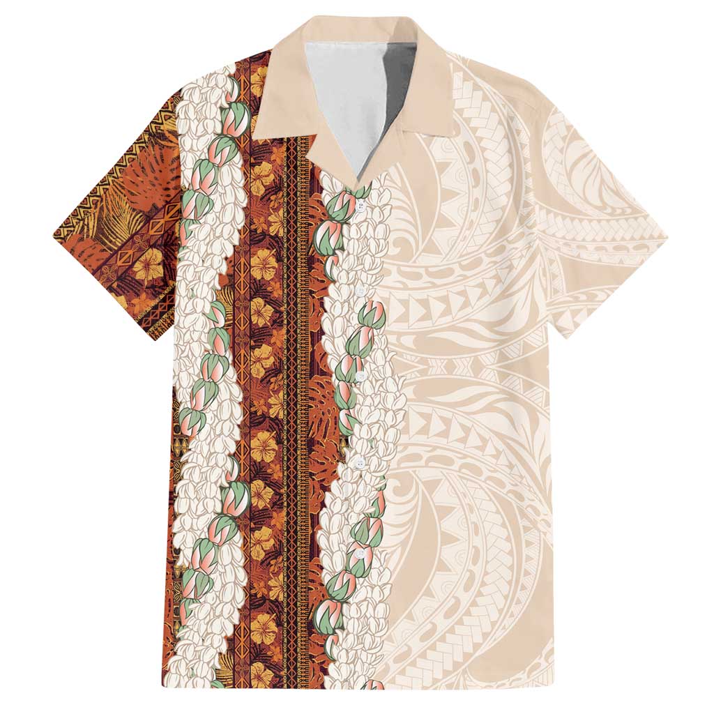 Aloha Hawaii Mikioi Lei Family Matching Off Shoulder Maxi Dress and Hawaiian Shirt Cattail Red Tropical Flower Pattern LT14 Dad's Shirt - Short Sleeve Cattail Red - Polynesian Pride
