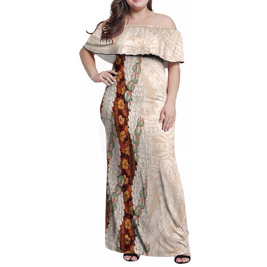 Aloha Hawaii Mikioi Lei Family Matching Off Shoulder Maxi Dress and Hawaiian Shirt Cattail Red Tropical Flower Pattern LT14 Mom's Dress Cattail Red - Polynesian Pride