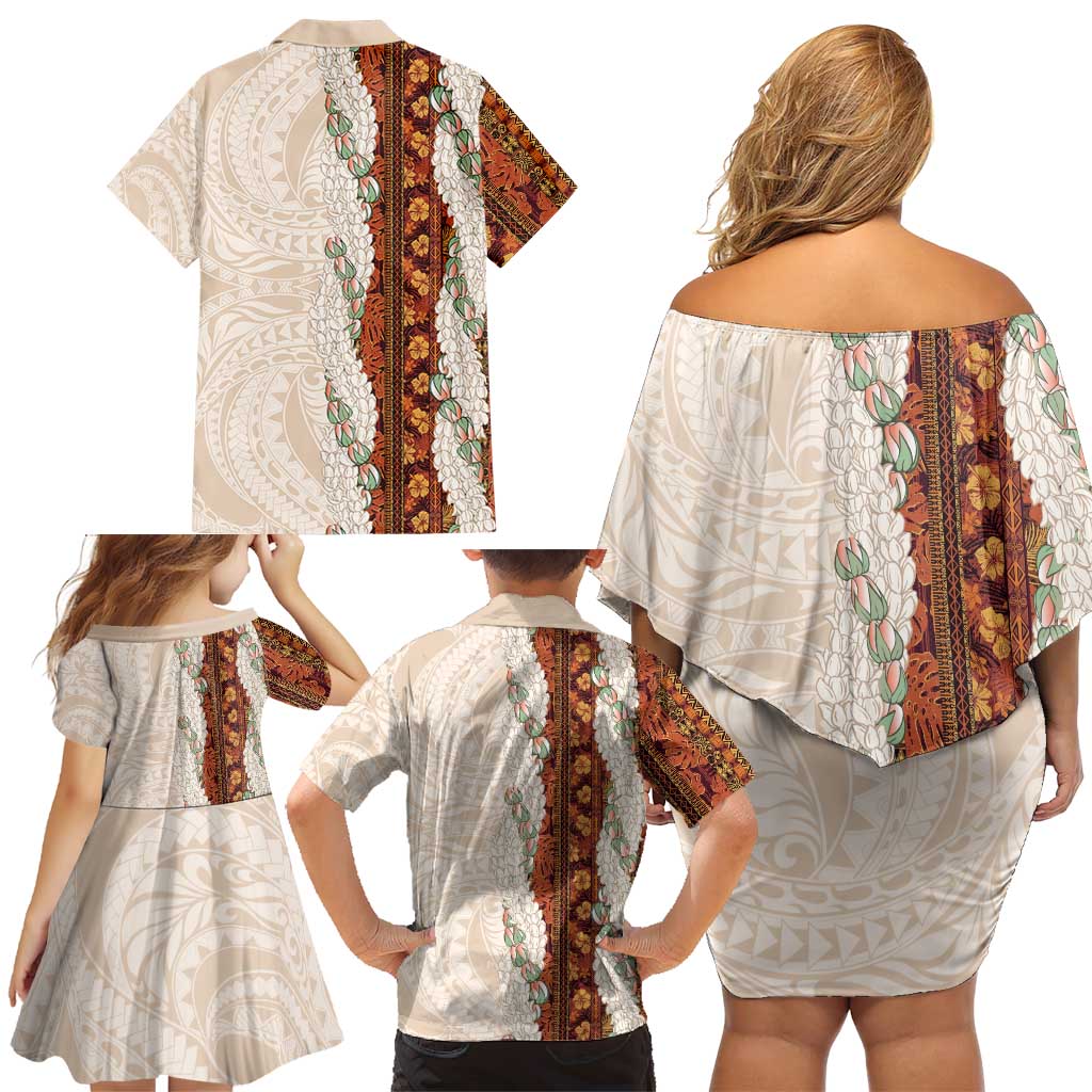 Aloha Hawaii Mikioi Lei Family Matching Off Shoulder Short Dress and Hawaiian Shirt Cattail Red Tropical Flower Pattern LT14 - Polynesian Pride