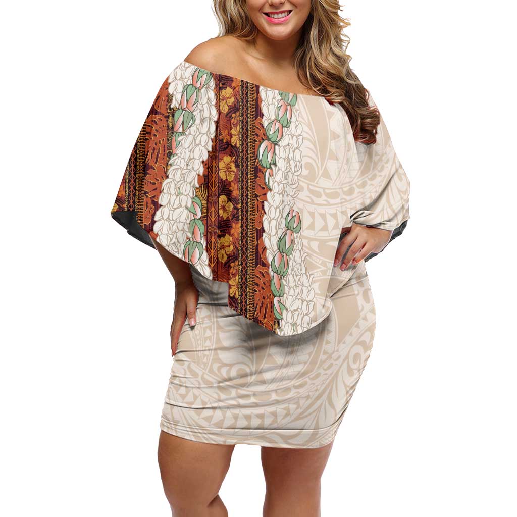 Aloha Hawaii Mikioi Lei Family Matching Off Shoulder Short Dress and Hawaiian Shirt Cattail Red Tropical Flower Pattern LT14 Mom's Dress Cattail Red - Polynesian Pride