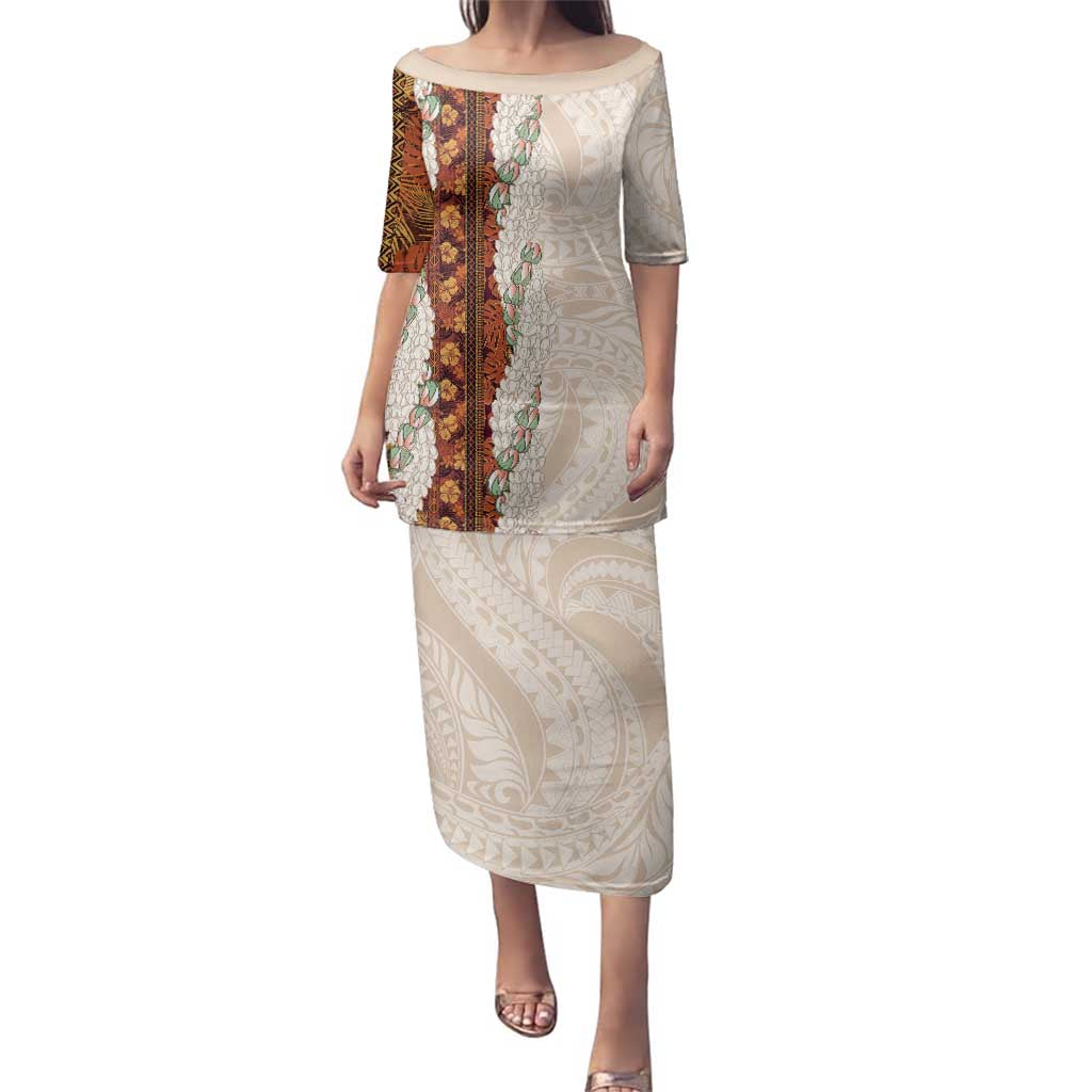 Aloha Hawaii Mikioi Lei Family Matching Puletasi and Hawaiian Shirt Cattail Red Tropical Flower Pattern LT14 Mom's Dress Cattail Red - Polynesian Pride