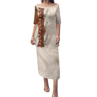 Aloha Hawaii Mikioi Lei Family Matching Puletasi and Hawaiian Shirt Cattail Red Tropical Flower Pattern LT14 Mom's Dress Cattail Red - Polynesian Pride