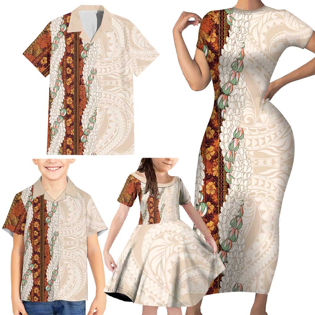 Aloha Hawaii Mikioi Lei Family Matching Short Sleeve Bodycon Dress and Hawaiian Shirt Cattail Red Tropical Flower Pattern - Polynesian Pride