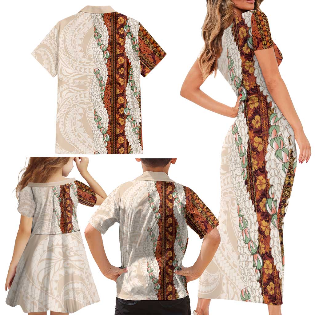 Aloha Hawaii Mikioi Lei Family Matching Short Sleeve Bodycon Dress and Hawaiian Shirt Cattail Red Tropical Flower Pattern LT14 - Polynesian Pride