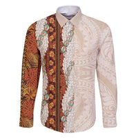 Aloha Hawaii Mikioi Lei Family Matching Short Sleeve Bodycon Dress and Hawaiian Shirt Cattail Red Tropical Flower Pattern LT14 Dad's Shirt - Long Sleeve Cattail Red - Polynesian Pride