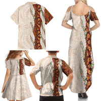 Aloha Hawaii Mikioi Lei Family Matching Summer Maxi Dress and Hawaiian Shirt Cattail Red Tropical Flower Pattern LT14 - Polynesian Pride