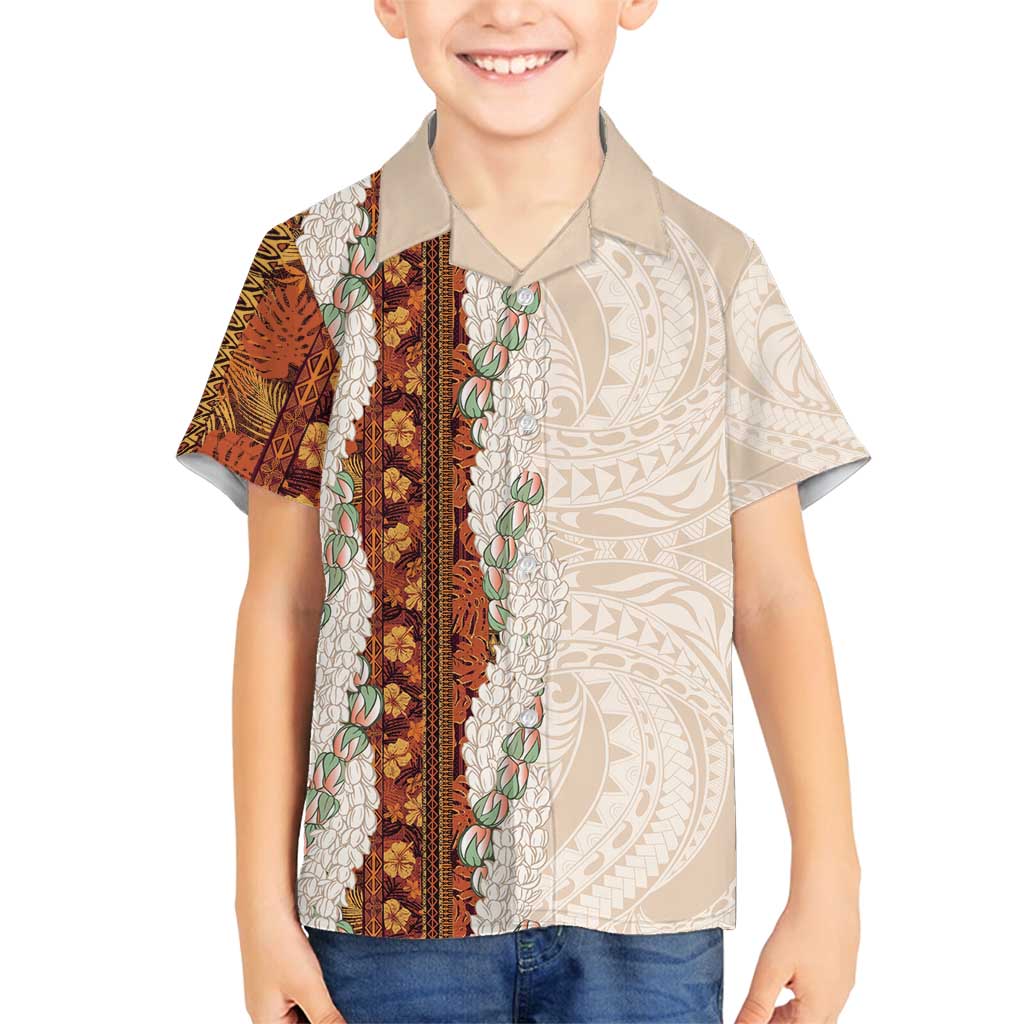 Aloha Hawaii Mikioi Lei Family Matching Summer Maxi Dress and Hawaiian Shirt Cattail Red Tropical Flower Pattern LT14 Son's Shirt Cattail Red - Polynesian Pride