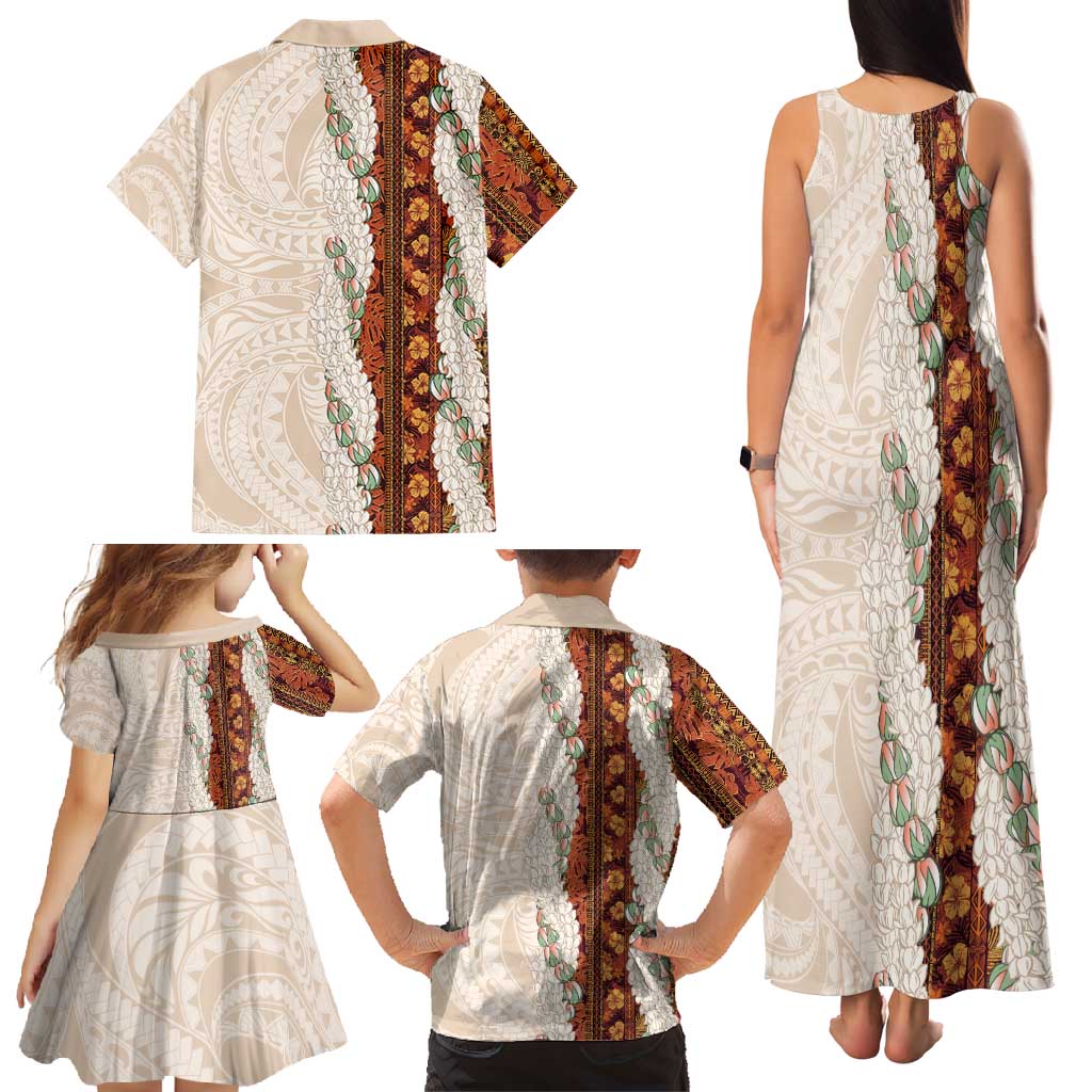 Aloha Hawaii Mikioi Lei Family Matching Tank Maxi Dress and Hawaiian Shirt Cattail Red Tropical Flower Pattern LT14 - Polynesian Pride